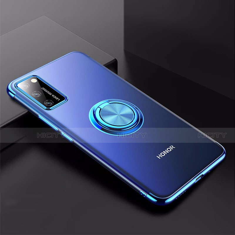 Custodia Silicone Trasparente Ultra Slim Cover Morbida con Magnetico Anello Supporto S01 per Huawei Honor V30 Pro 5G Blu