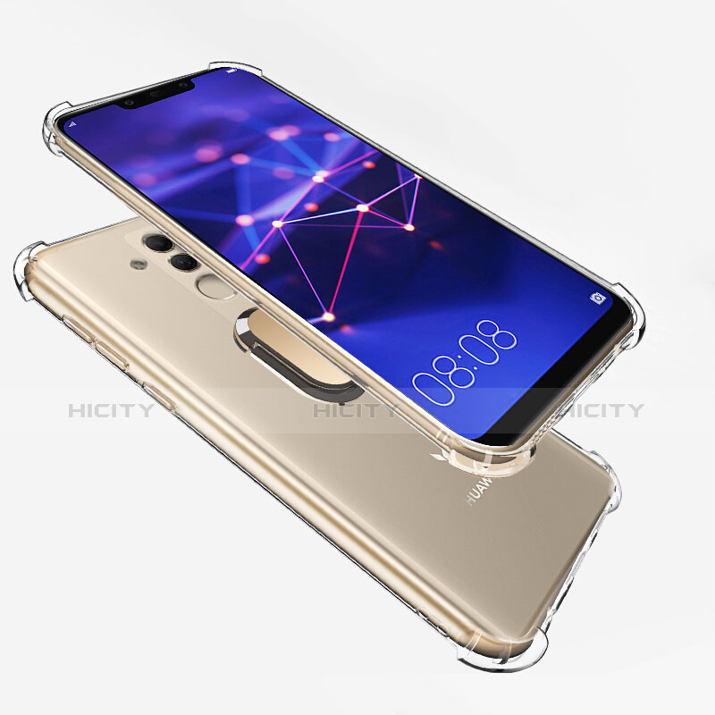 Custodia Silicone Trasparente Ultra Slim Cover Morbida con Magnetico Anello Supporto S01 per Huawei Mate 20 Lite