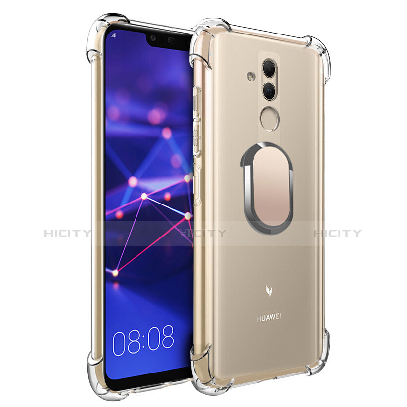 Custodia Silicone Trasparente Ultra Slim Cover Morbida con Magnetico Anello Supporto S01 per Huawei Mate 20 Lite Oro