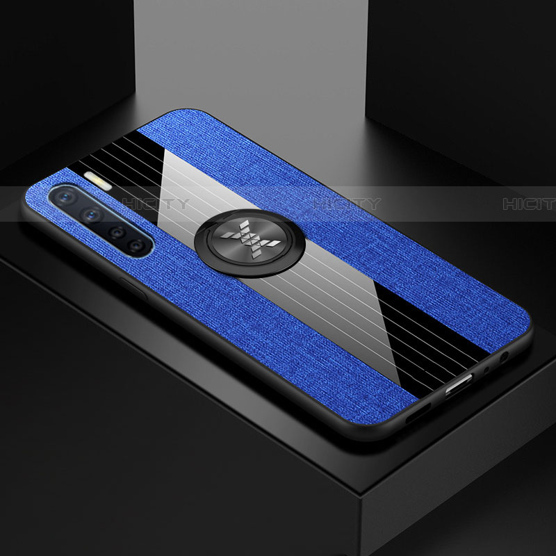 Custodia Silicone Trasparente Ultra Slim Cover Morbida con Magnetico Anello Supporto S01 per Oppo A91 Blu