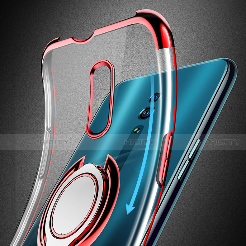 Custodia Silicone Trasparente Ultra Slim Cover Morbida con Magnetico Anello Supporto S01 per Oppo Reno