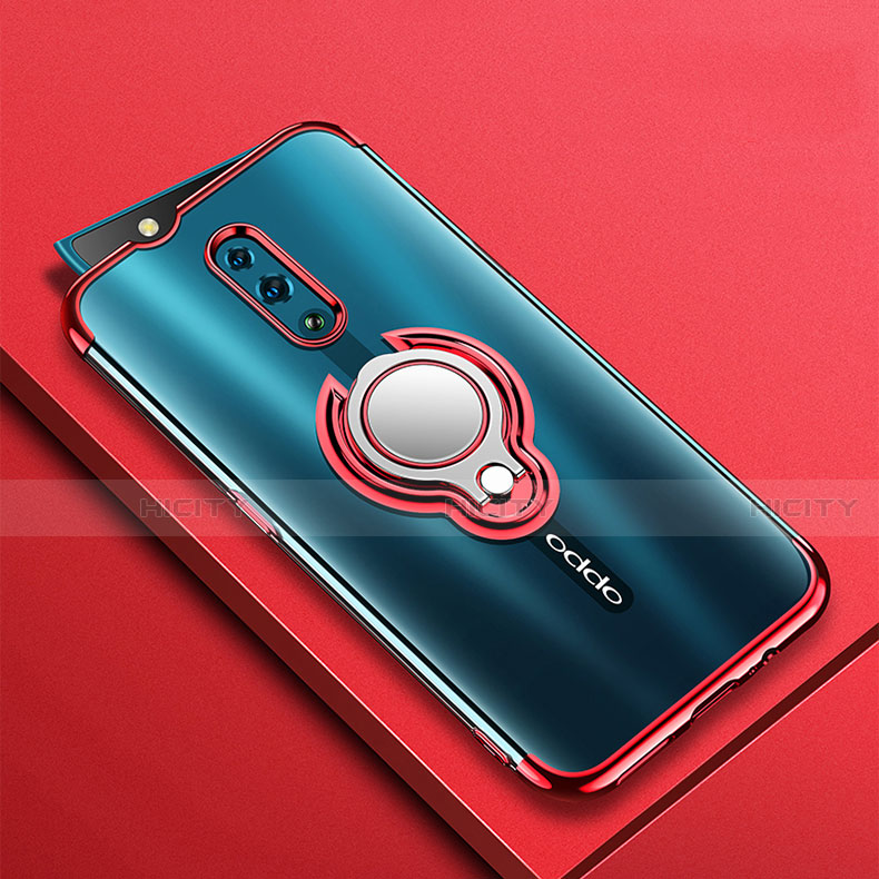 Custodia Silicone Trasparente Ultra Slim Cover Morbida con Magnetico Anello Supporto S01 per Oppo Reno Rosso