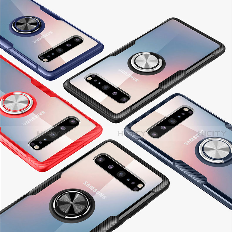 Custodia Silicone Trasparente Ultra Slim Cover Morbida con Magnetico Anello Supporto S01 per Samsung Galaxy S10 5G SM-G977B