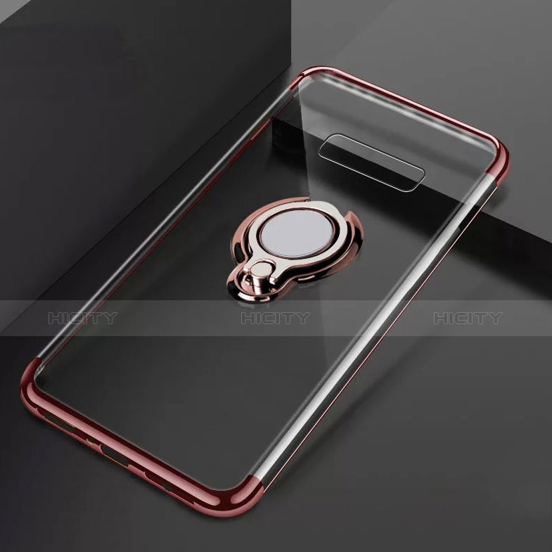 Custodia Silicone Trasparente Ultra Slim Cover Morbida con Magnetico Anello Supporto S01 per Samsung Galaxy S10 Plus Oro Rosa