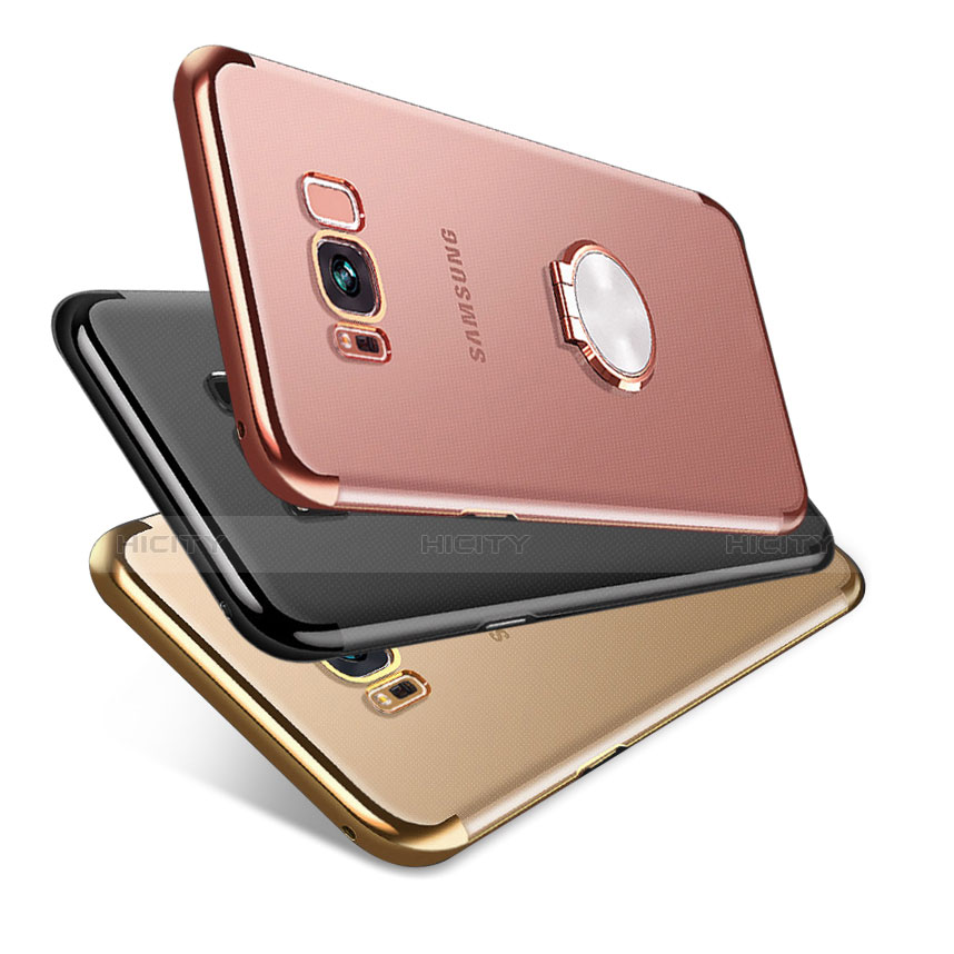 Custodia Silicone Trasparente Ultra Slim Cover Morbida con Magnetico Anello Supporto S01 per Samsung Galaxy S8 Plus