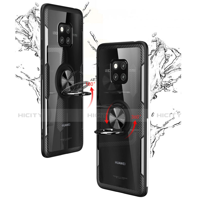 Custodia Silicone Trasparente Ultra Slim Cover Morbida con Magnetico Anello Supporto S02 per Huawei Mate 20 Pro