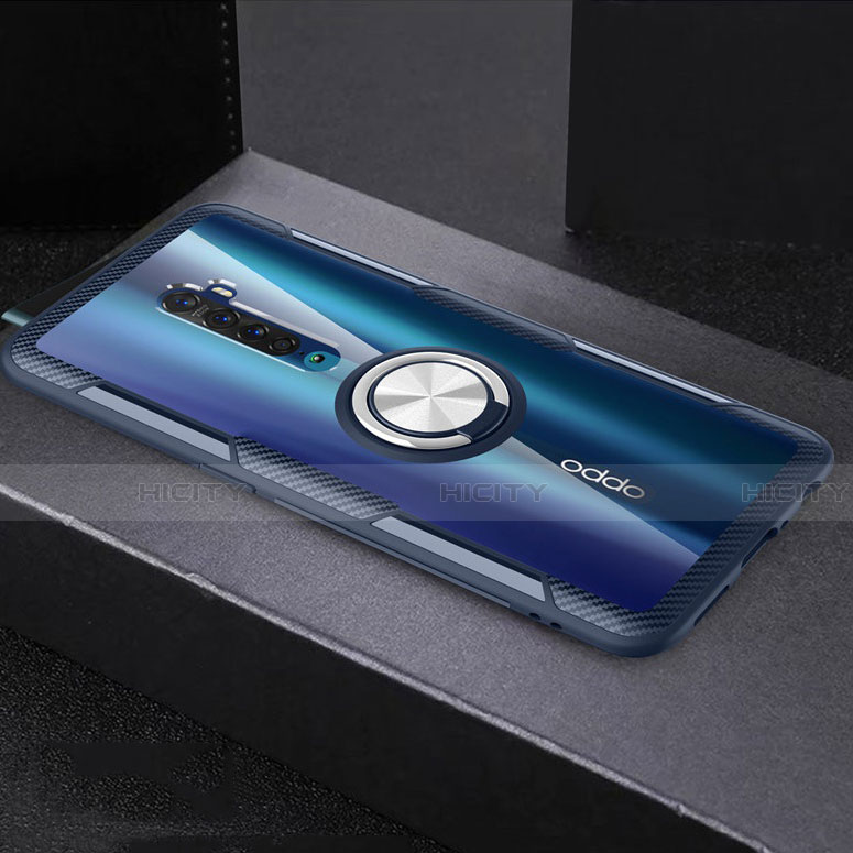 Custodia Silicone Trasparente Ultra Slim Cover Morbida con Magnetico Anello Supporto S02 per Oppo Reno2 Grigio Scuro