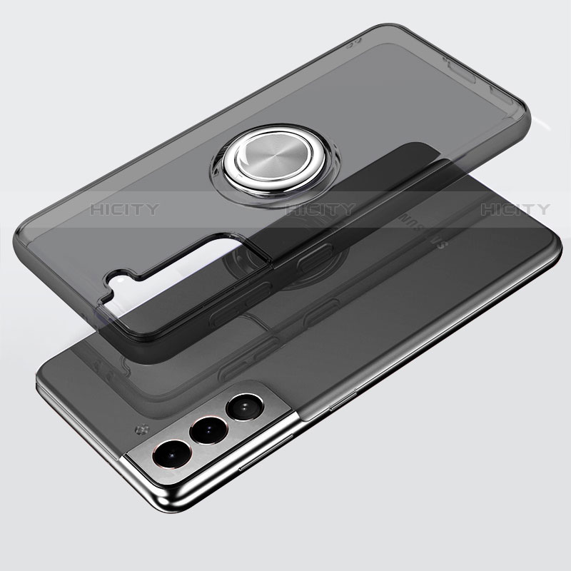 Custodia Silicone Trasparente Ultra Slim Cover Morbida con Magnetico Anello Supporto S02 per Samsung Galaxy S21 FE 5G