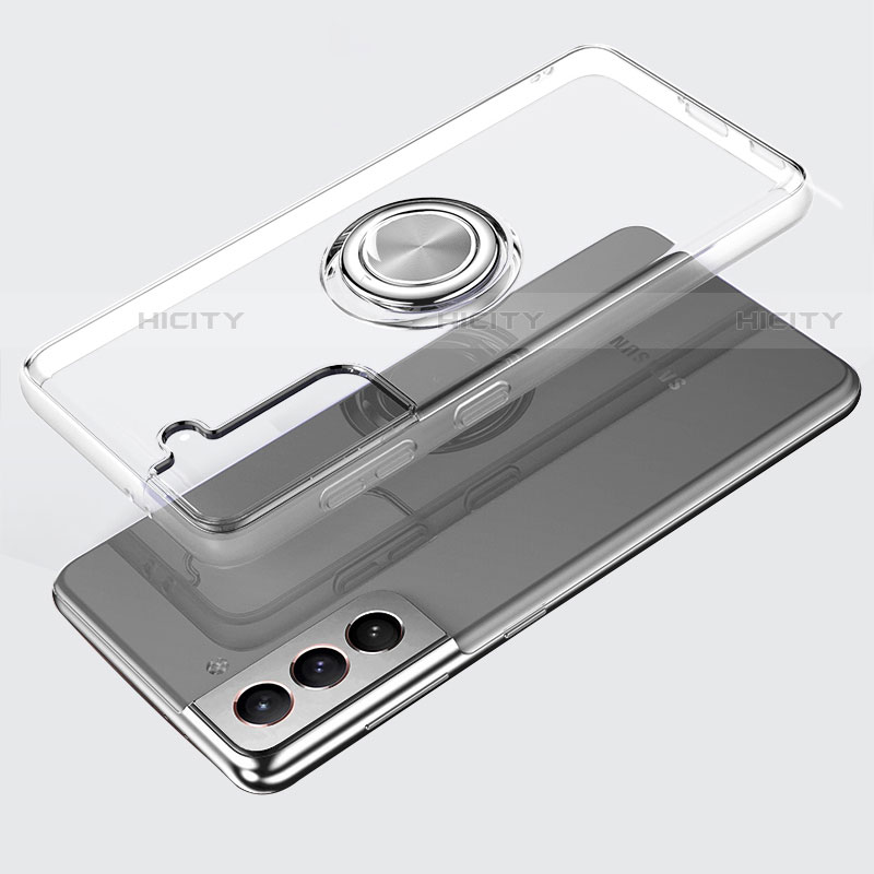 Custodia Silicone Trasparente Ultra Slim Cover Morbida con Magnetico Anello Supporto S02 per Samsung Galaxy S22 Plus 5G