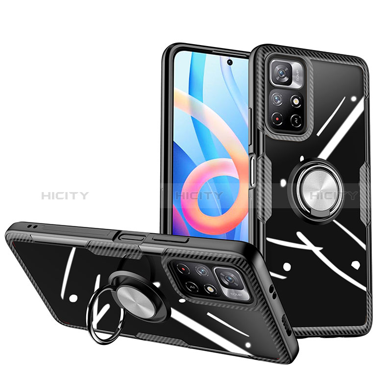 Custodia Silicone Trasparente Ultra Slim Cover Morbida con Magnetico Anello Supporto ZL1 per Xiaomi Poco M4 Pro 5G Argento e Nero