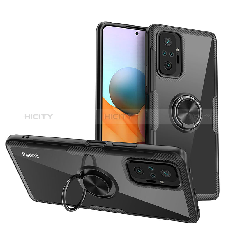 Custodia Silicone Trasparente Ultra Slim Cover Morbida con Magnetico Anello Supporto ZL1 per Xiaomi Redmi Note 10 Pro 4G Nero