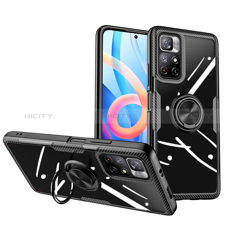 Custodia Silicone Trasparente Ultra Slim Cover Morbida con Magnetico Anello Supporto ZL1 per Xiaomi Redmi Note 11S 5G Nero