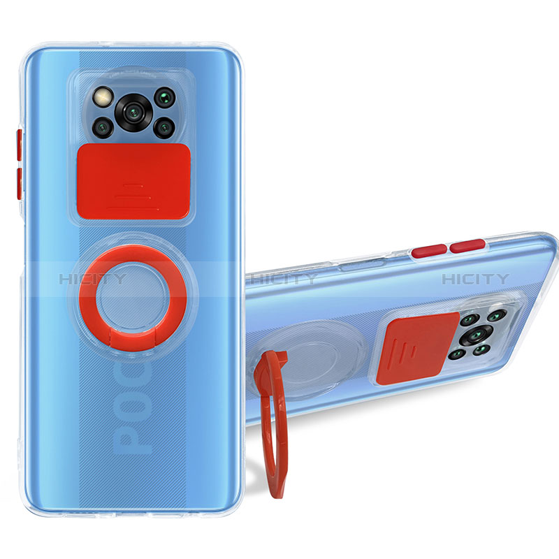 Custodia Silicone Trasparente Ultra Slim Cover Morbida con Supporto MJ1 per Xiaomi Poco X3 Pro Rosso