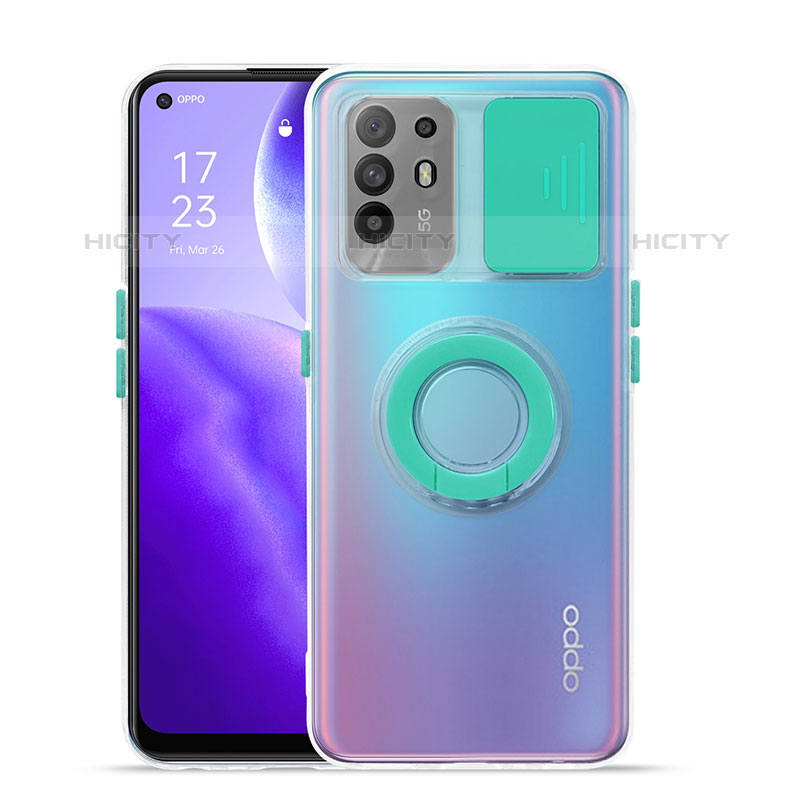 Custodia Silicone Trasparente Ultra Slim Cover Morbida con Supporto per Oppo F19 Pro+ Plus 5G Ciano