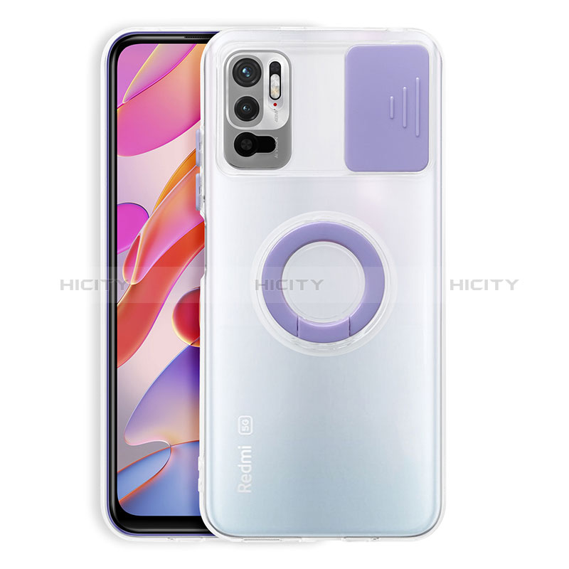 Custodia Silicone Trasparente Ultra Slim Cover Morbida con Supporto per Xiaomi Redmi Note 10 5G Viola