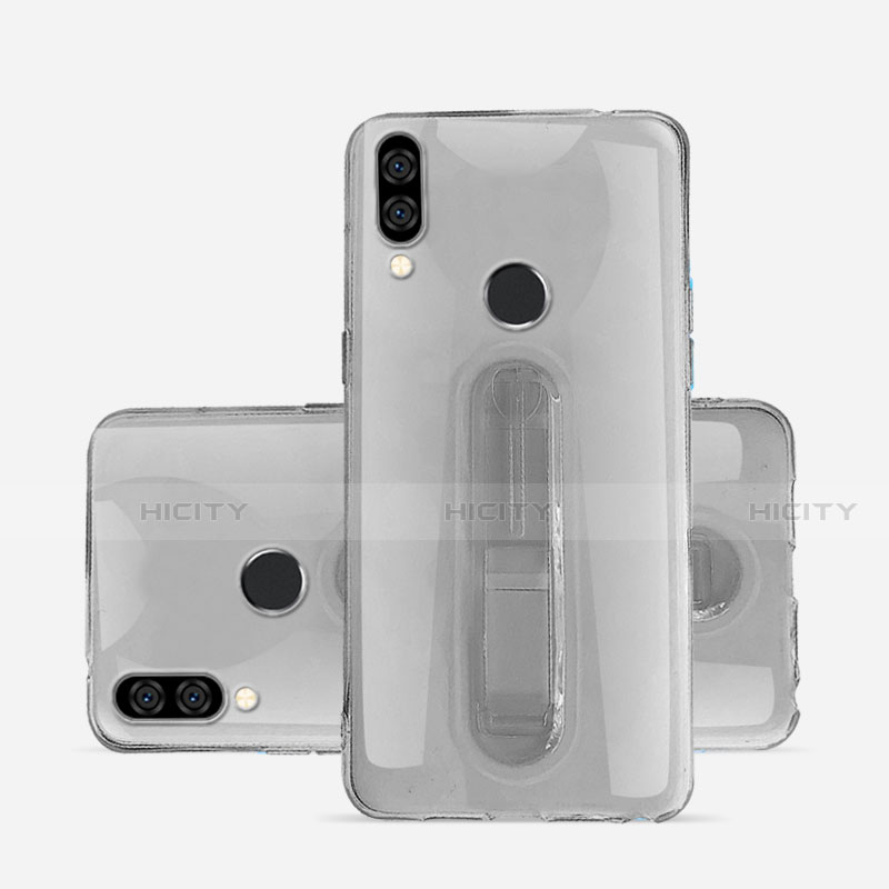 Custodia Silicone Trasparente Ultra Slim Cover Morbida con Supporto S01 per Huawei P20 Lite Grigio