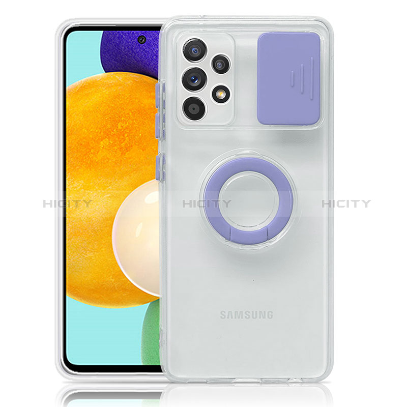 Custodia Silicone Trasparente Ultra Slim Cover Morbida con Supporto S01 per Samsung Galaxy A52s 5G Viola