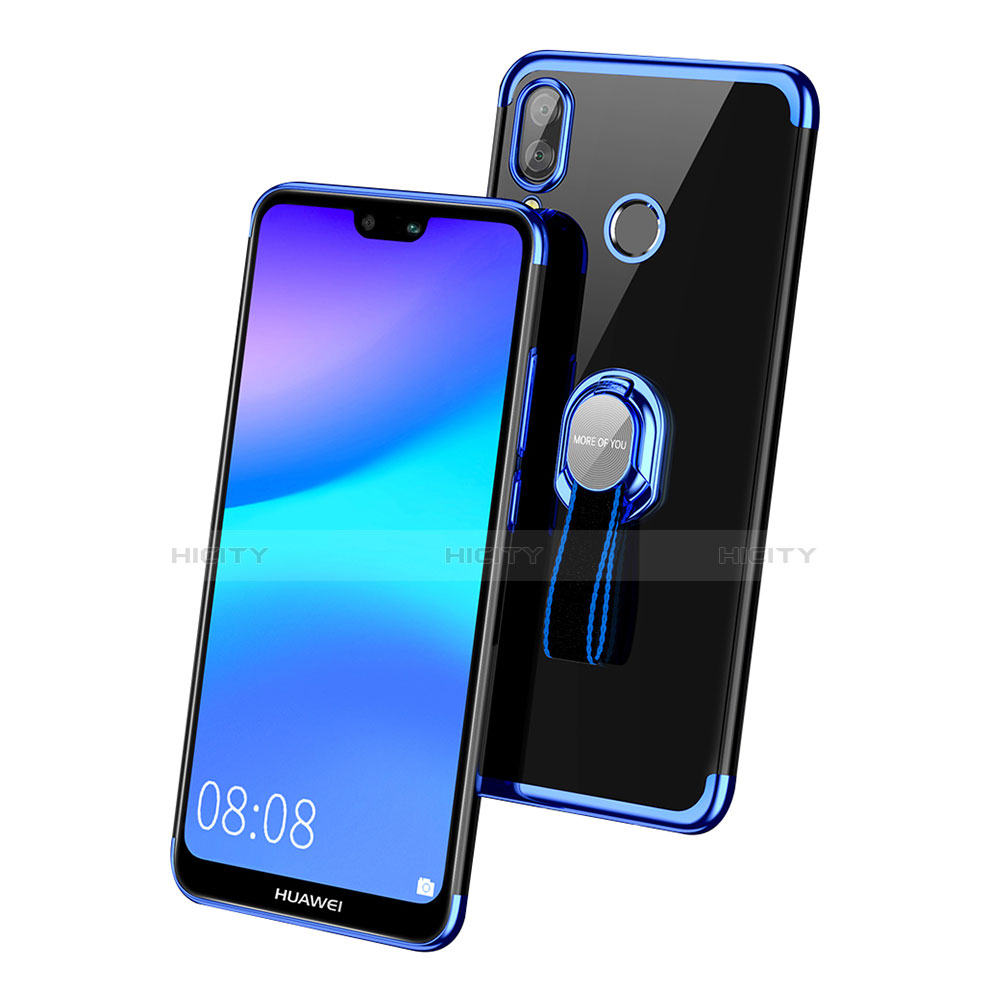 Custodia Silicone Trasparente Ultra Slim Morbida con Anello Supporto per Huawei Nova 3e Blu