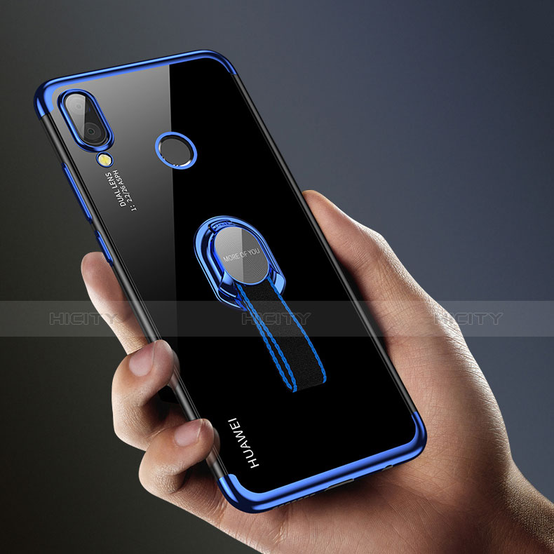 Custodia Silicone Trasparente Ultra Slim Morbida con Anello Supporto per Huawei Nova 3e Blu