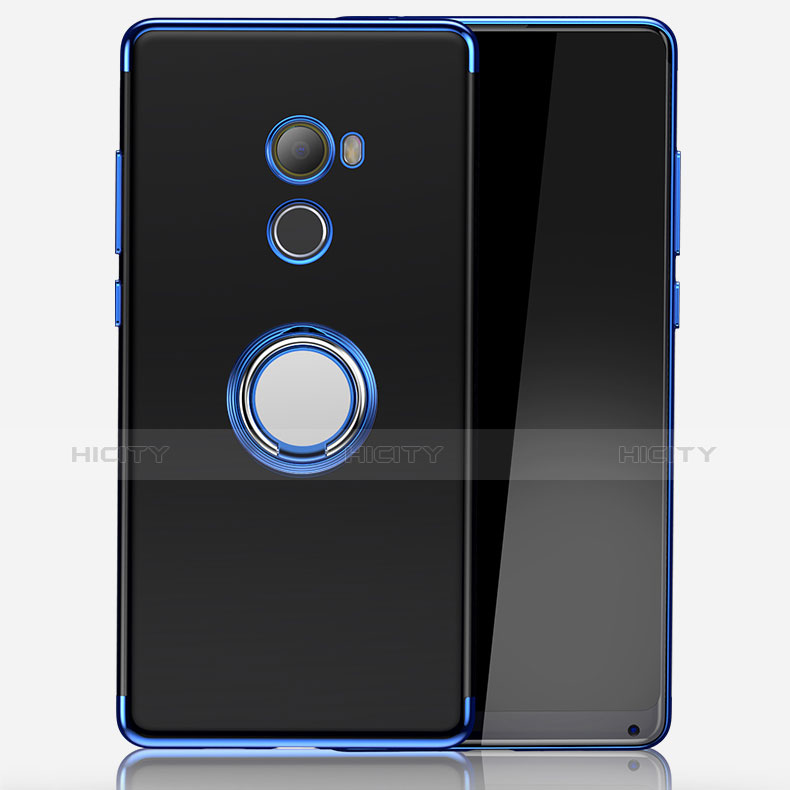 Custodia Silicone Trasparente Ultra Slim Morbida con Anello Supporto per Xiaomi Mi Mix Evo Blu