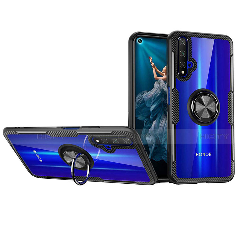 Custodia Silicone Trasparente Ultra Slim Morbida con Anello Supporto T01 per Huawei Honor 20S Blu