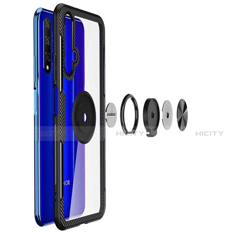 Custodia Silicone Trasparente Ultra Slim Morbida con Anello Supporto T01 per Huawei Honor 20S Blu