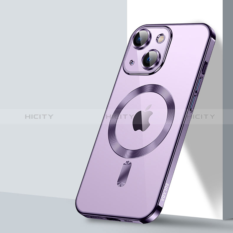 Custodia Silicone Trasparente Ultra Slim Morbida con Mag-Safe Magnetic LD2 per Apple iPhone 14 Plus Viola