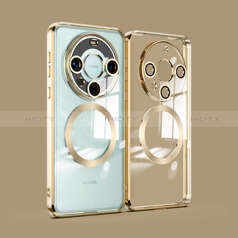 Custodia Silicone Trasparente Ultra Slim Morbida con Mag-Safe Magnetic P01 per Huawei Mate 60 Pro Oro