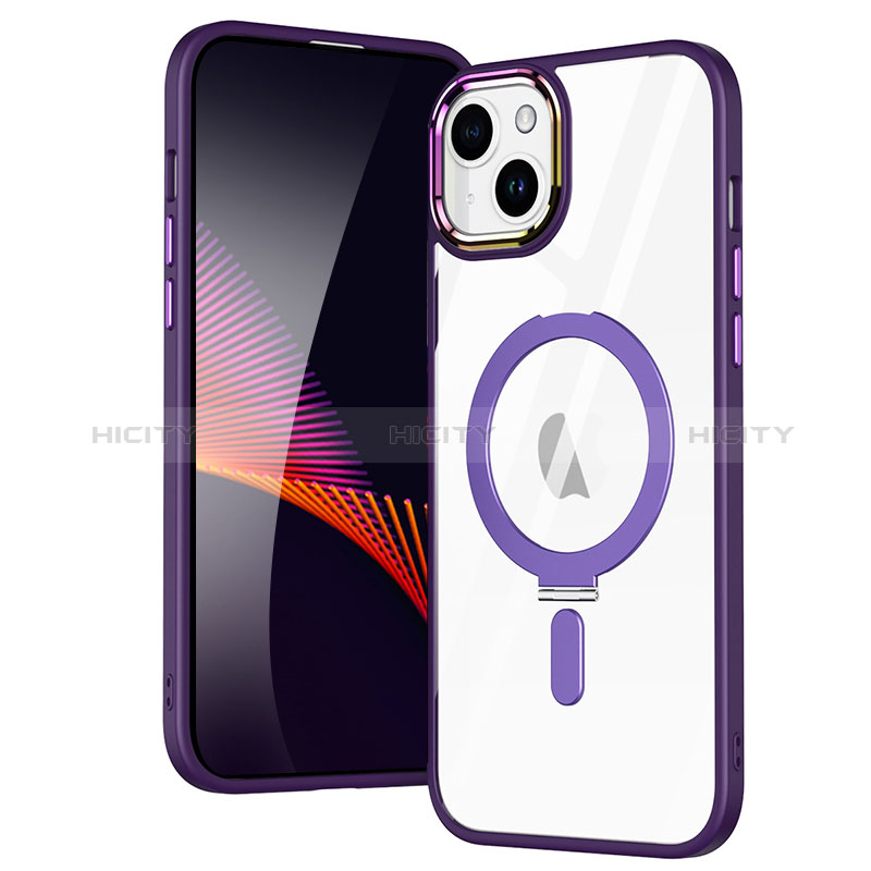 Custodia Silicone Trasparente Ultra Slim Morbida con Mag-Safe Magnetic SD1 per Apple iPhone 15 Viola