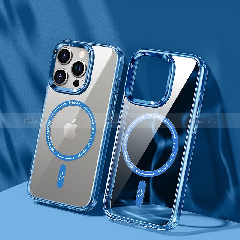 Custodia Silicone Trasparente Ultra Slim Morbida con Mag-Safe Magnetic TB1 per Apple iPhone 14 Pro Max Blu