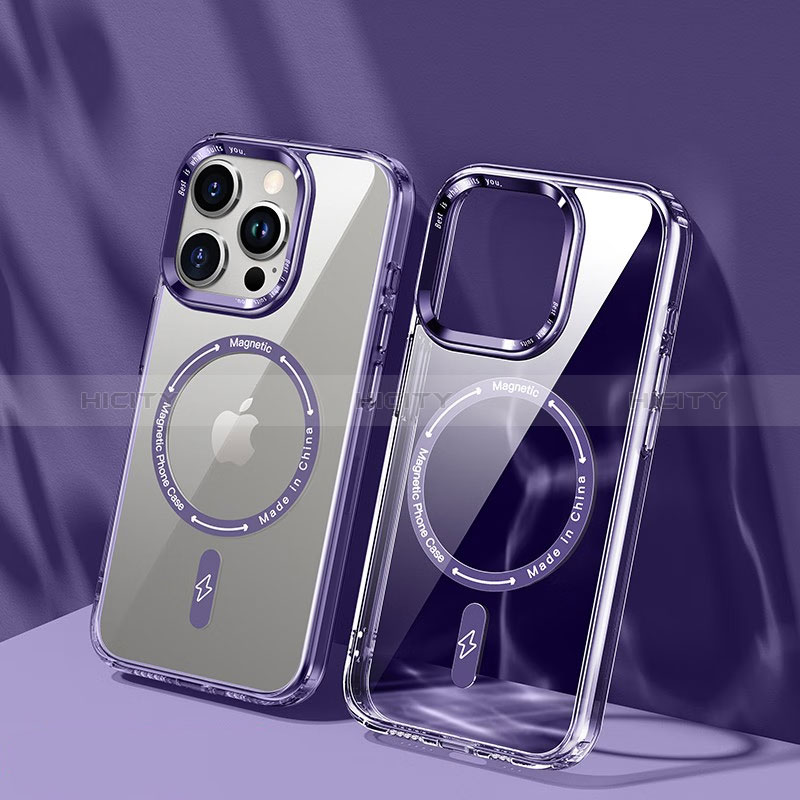 Custodia Silicone Trasparente Ultra Slim Morbida con Mag-Safe Magnetic TB1 per Apple iPhone 15 Pro Viola