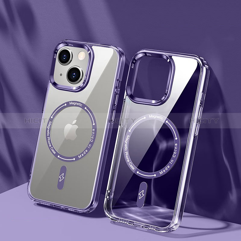 Custodia Silicone Trasparente Ultra Slim Morbida con Mag-Safe Magnetic TB1 per Apple iPhone 15 Viola