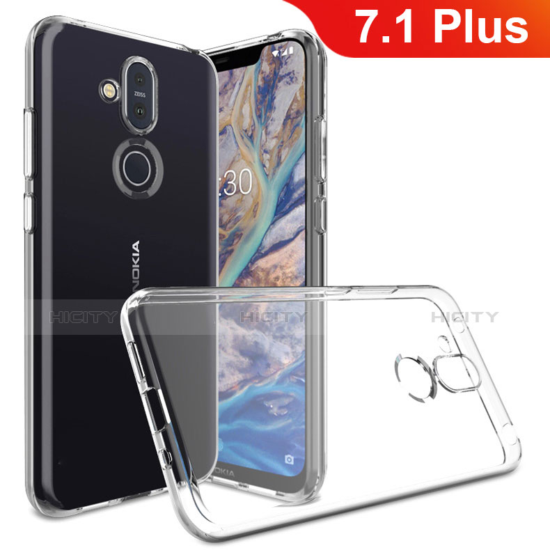 Custodia Silicone Trasparente Ultra Slim Morbida per Nokia 7.1 Plus Chiaro