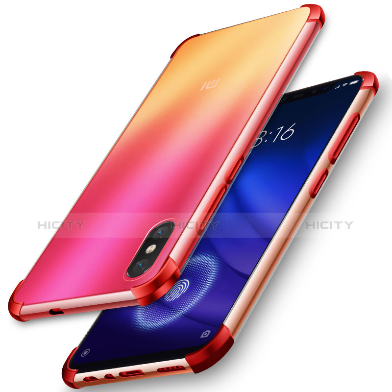 Custodia Silicone Trasparente Ultra Slim Morbida per Xiaomi Mi 8 Screen Fingerprint Edition Rosso