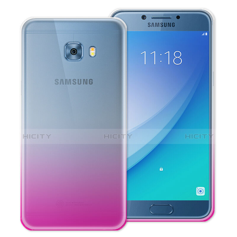 Custodia Silicone Trasparente Ultra Slim Morbida Sfumato per Samsung Galaxy C7 Pro C7010 Rosa