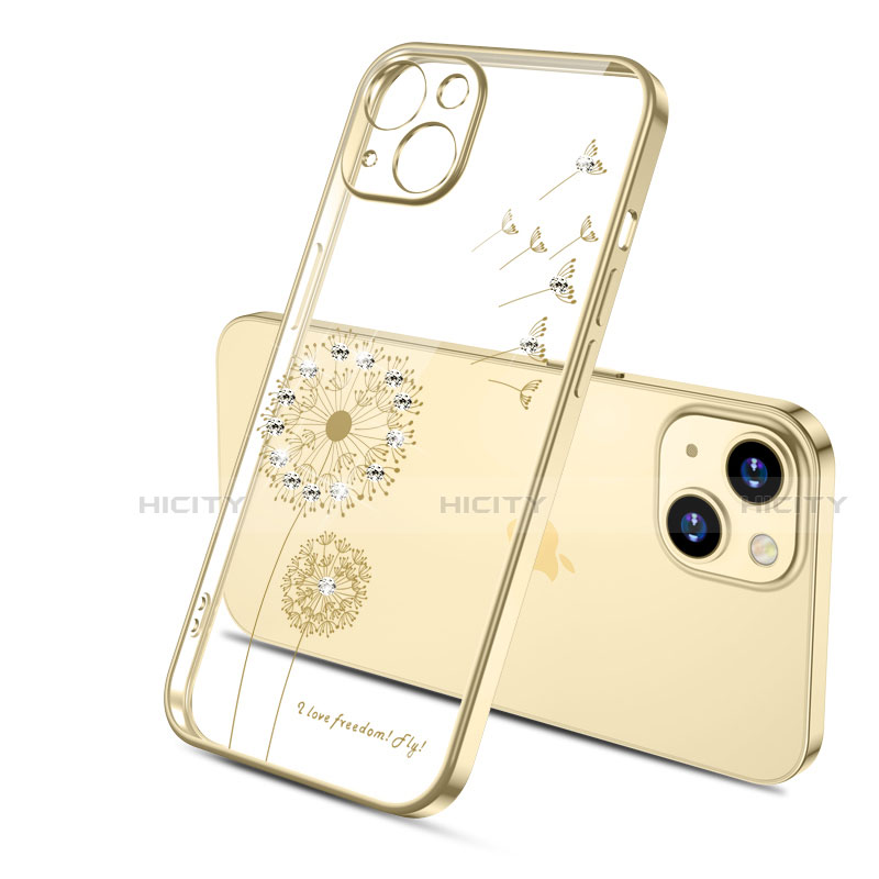 Custodia Silicone Trasparente Ultra Sottile Cover Fiori per Apple iPhone 15 Oro