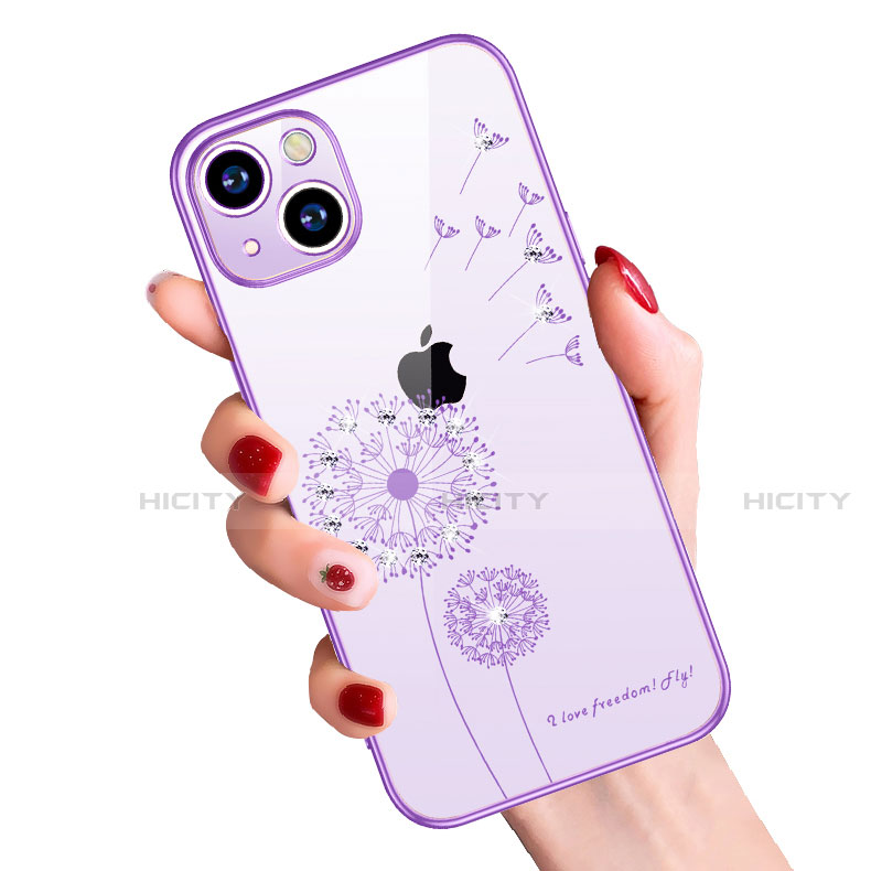 Custodia Silicone Trasparente Ultra Sottile Cover Fiori per Apple iPhone 15 Plus