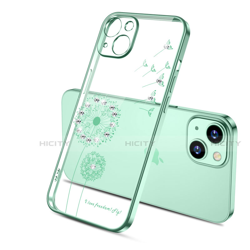 Custodia Silicone Trasparente Ultra Sottile Cover Fiori per Apple iPhone 15 Plus Verde