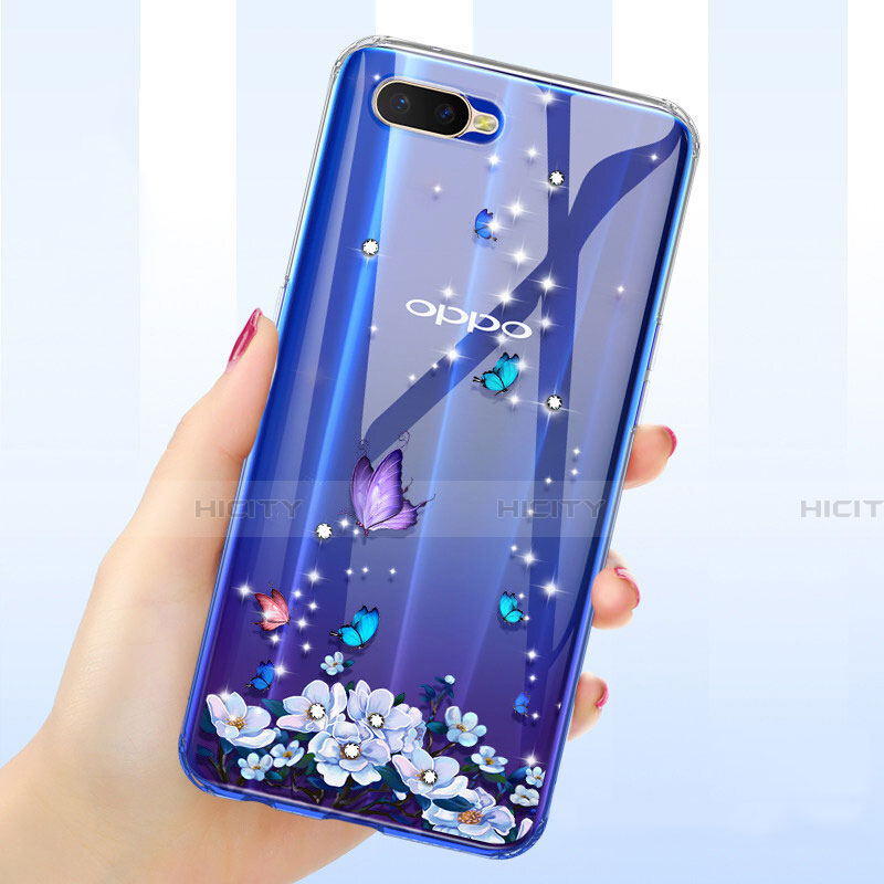 Custodia Silicone Trasparente Ultra Sottile Cover Fiori per Oppo K1 Viola