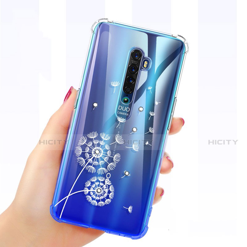 Custodia Silicone Trasparente Ultra Sottile Cover Fiori per Oppo Reno2 Blu