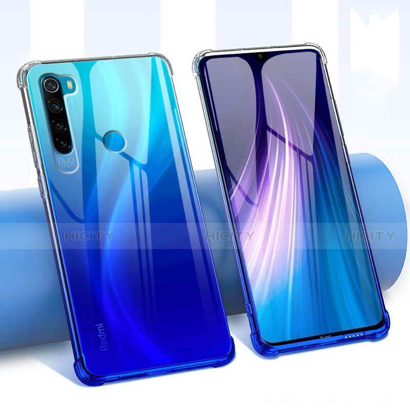 Custodia Silicone Trasparente Ultra Sottile Cover Fiori per Xiaomi Redmi Note 8 (2021) Blu