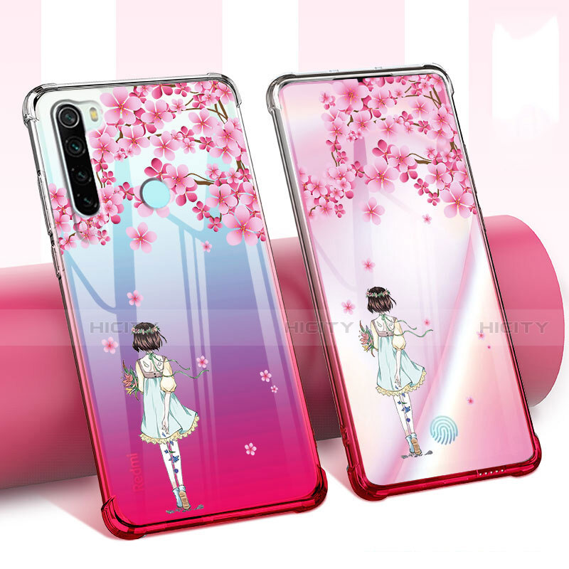 Custodia Silicone Trasparente Ultra Sottile Cover Fiori per Xiaomi Redmi Note 8 Rosa