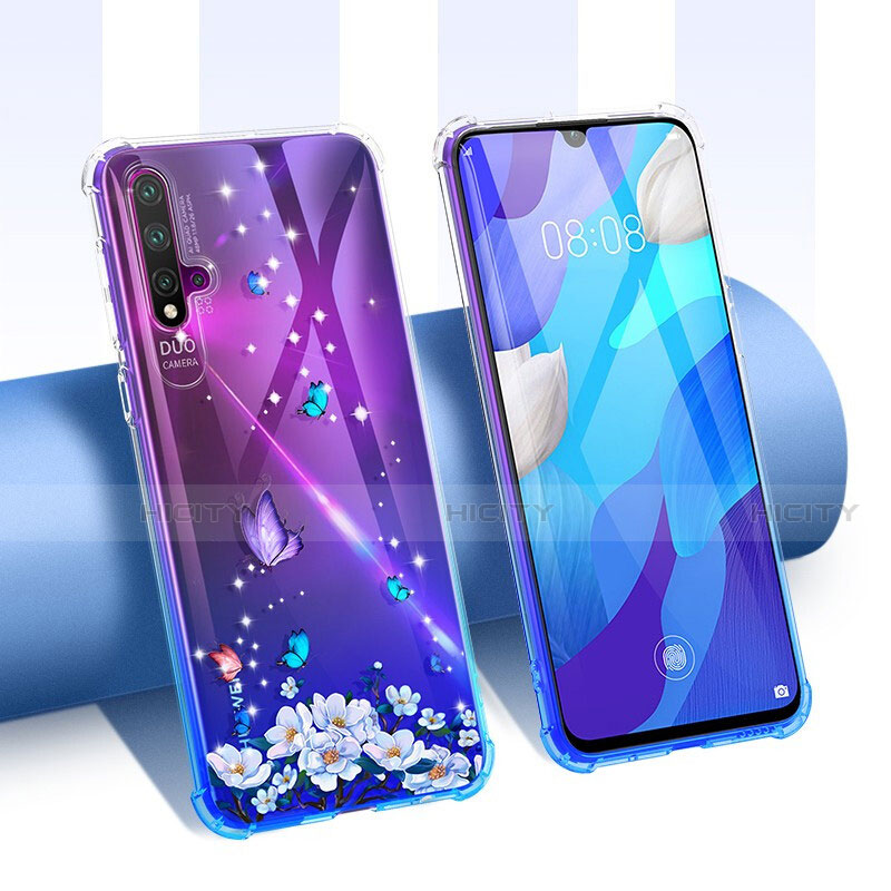 Custodia Silicone Trasparente Ultra Sottile Cover Fiori T01 per Huawei Nova 5