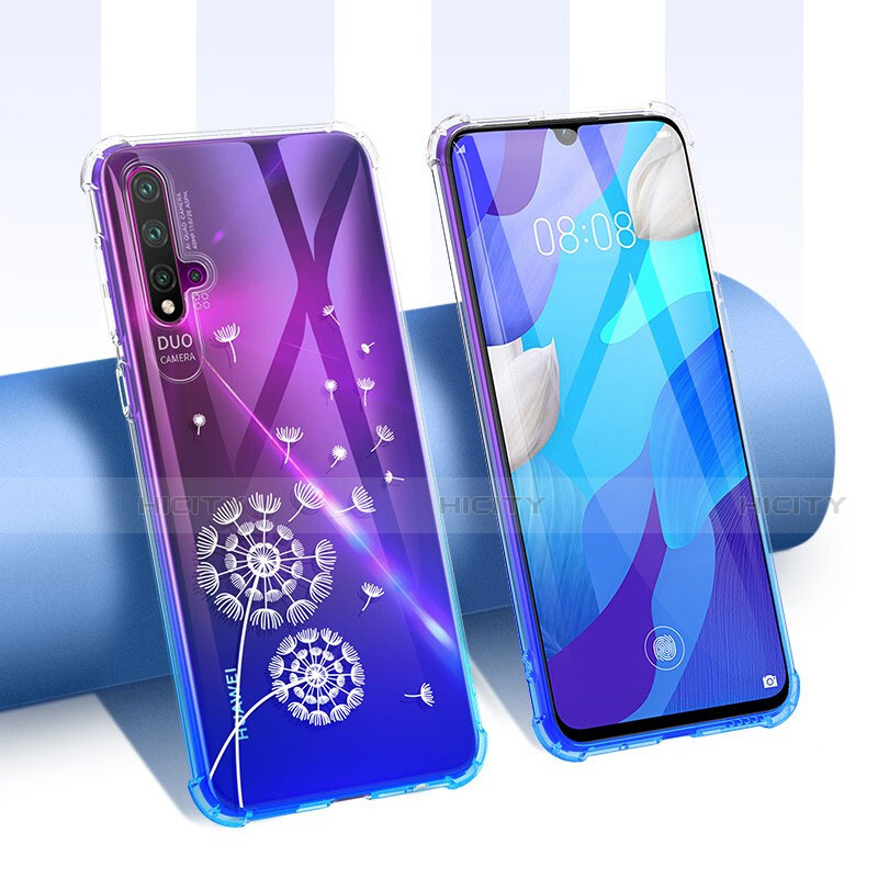 Custodia Silicone Trasparente Ultra Sottile Cover Fiori T01 per Huawei Nova 5