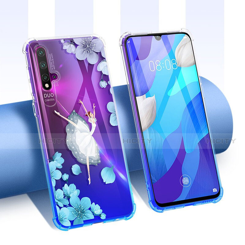 Custodia Silicone Trasparente Ultra Sottile Cover Fiori T01 per Huawei Nova 5