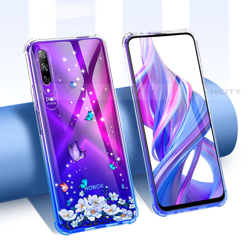 Custodia Silicone Trasparente Ultra Sottile Cover Fiori T01 per Huawei P Smart Pro (2019) Viola