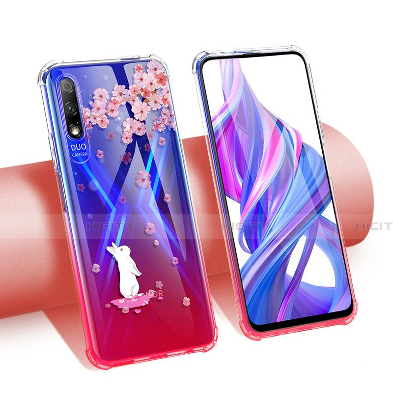 Custodia Silicone Trasparente Ultra Sottile Cover Fiori T01 per Huawei Y9 Prime (2019)