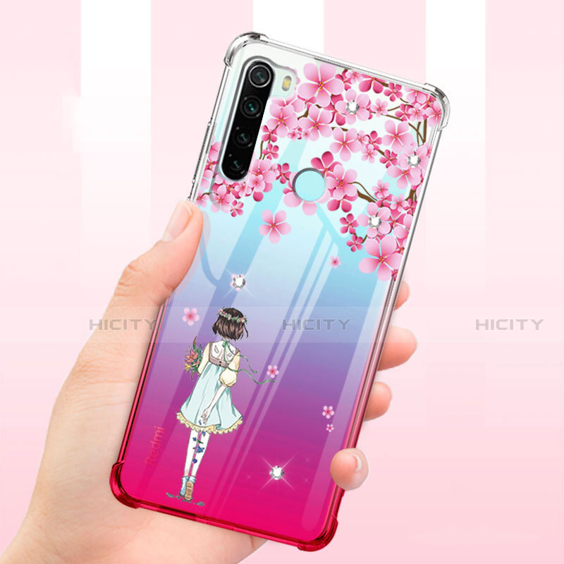 Custodia Silicone Trasparente Ultra Sottile Cover Fiori T01 per Xiaomi Redmi Note 8T