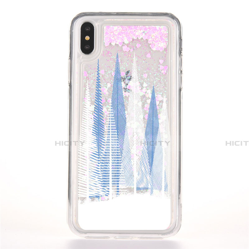 Custodia Silicone Trasparente Ultra Sottile Cover Fiori T08 per Apple iPhone Xs Max Blu