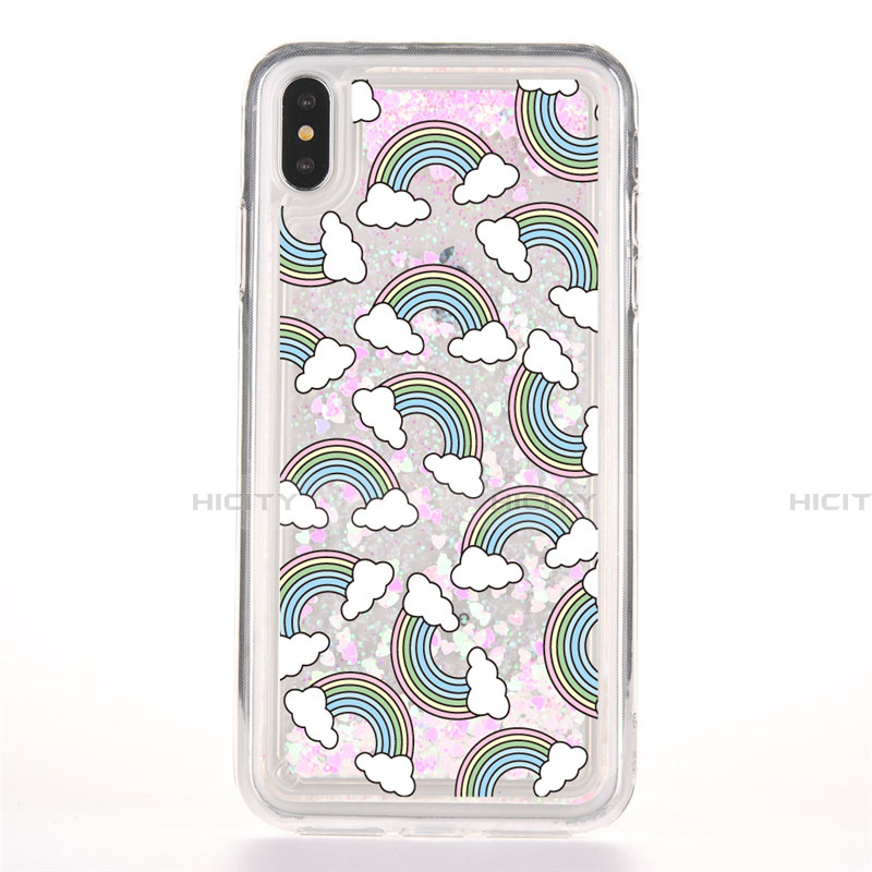 Custodia Silicone Trasparente Ultra Sottile Cover Fiori T08 per Apple iPhone Xs Max Grigio